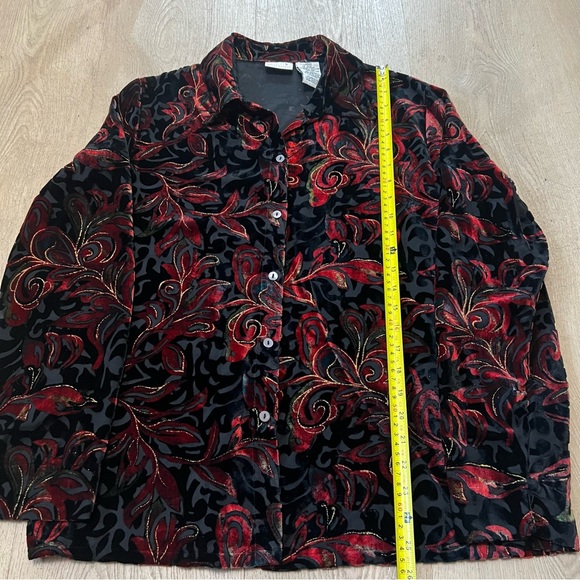 VTG Y2K White Stag Black Burnout Button-Down Shirt with Colorful Velour Patterns - Picture 6 of 9